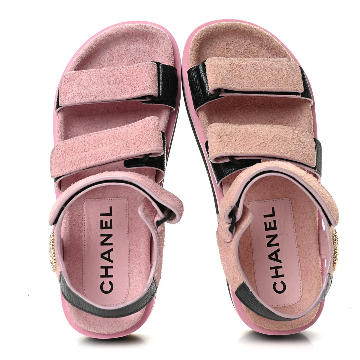 Chanel Suede Calfskin Women's Velcro Flat Sandals 39 Light Pink