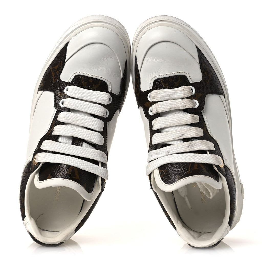 Louis Vuitton Calfskin Women's Embossed Monogram Time Out Sneakers 36 White