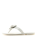 Patent Calfskin Camellia Thong Sandals White