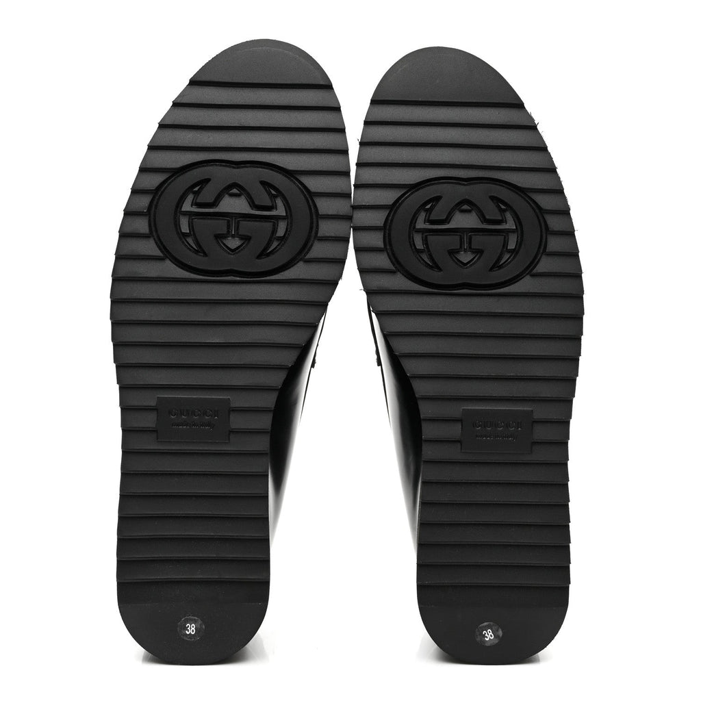 Gucci Calfskin Women's Millennial Ribot GG Wedge Platform Loafers 38 Black