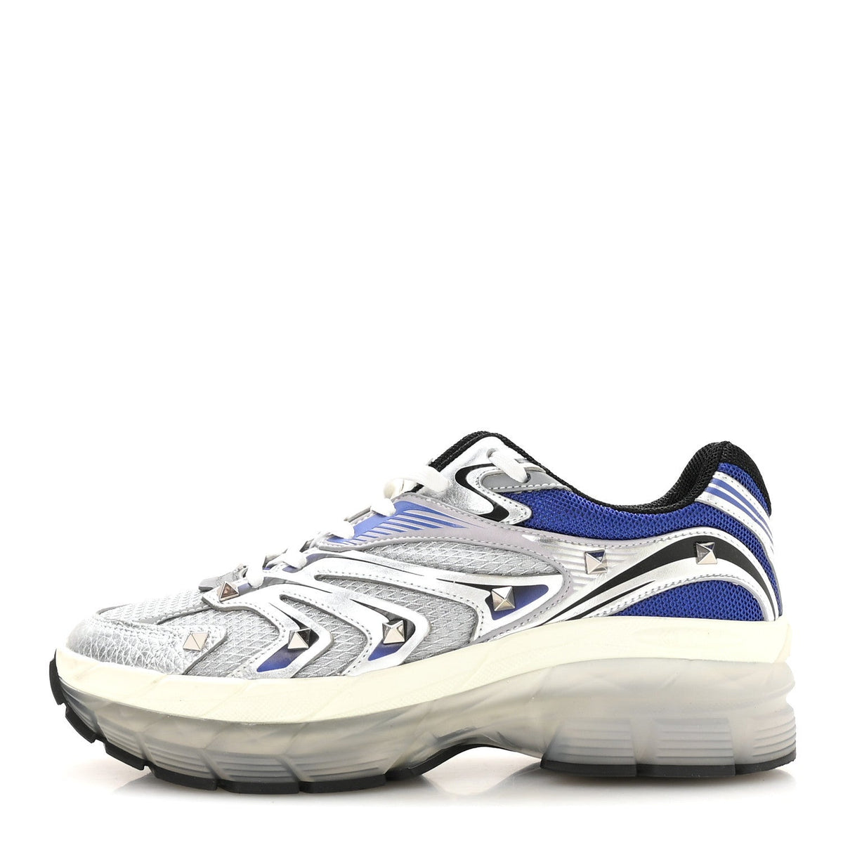Valentino Garavani Mesh Calfskin Women's Rockstud Platform Sneakers 40 Silver Multicolor