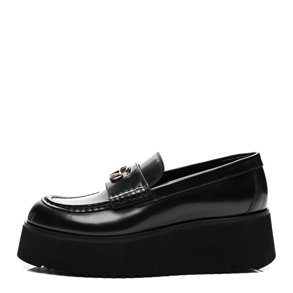 Gucci Calfskin Women's Millennial Ribot GG Wedge Platform Loafers 38 Black