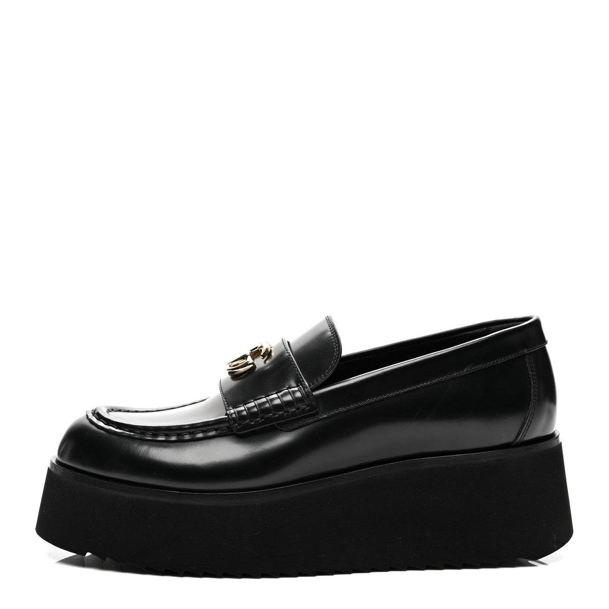 Gucci Calfskin Women's Millennial Ribot GG Wedge Platform Loafers 38 Black
