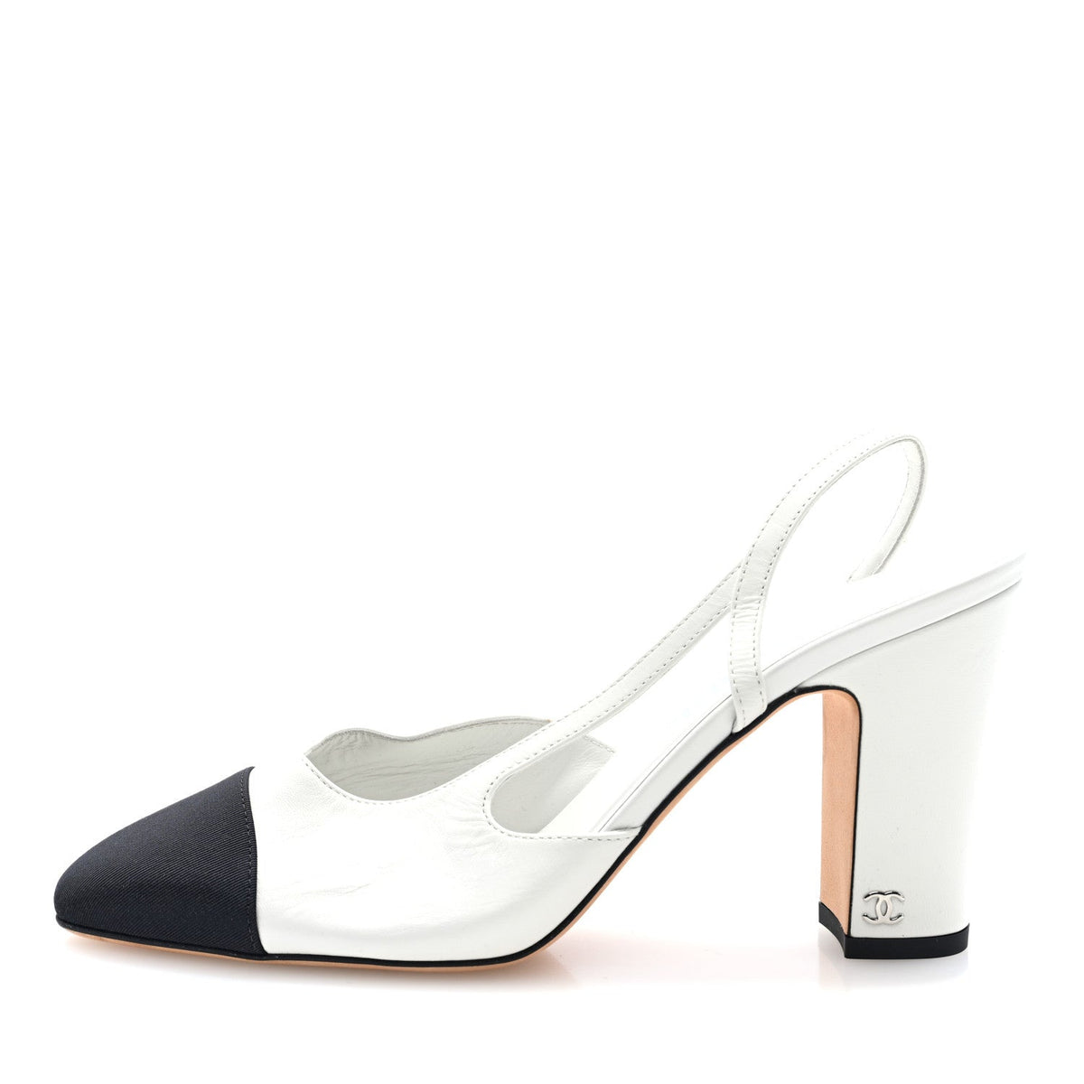 Goatskin Grosgrain Cap Toe CC Slingback Pumps White Black