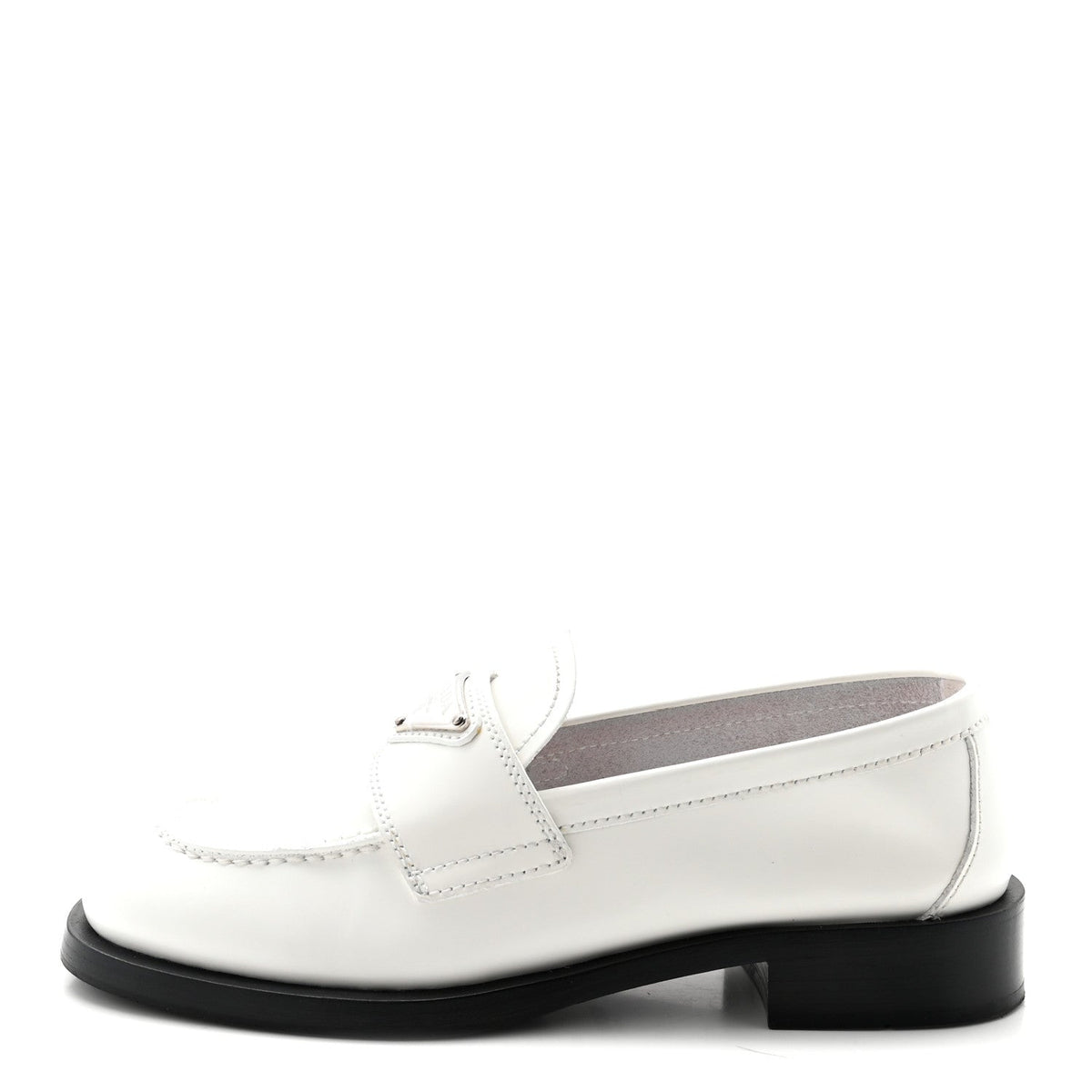 Prada Spazzolato Women's Triangle Logo 20mm Loafers 35 White