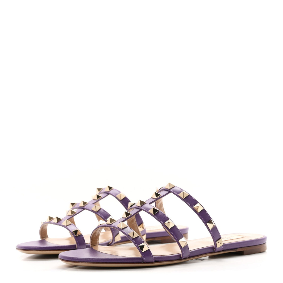 Valentino Garavani Nappa Women's Rockstud Caged Flat Slide Sandals 36 Indian Violet