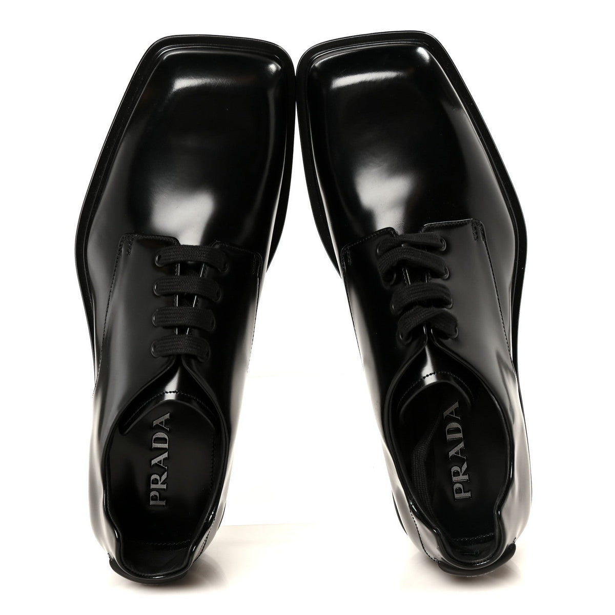 Prada Spazzolato Men's Square Toe Lace Up Derby Shoes 9 Black