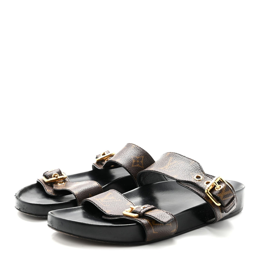 Louis Vuitton Canvas Women's Bom Dia Mule Sandals 40 Black