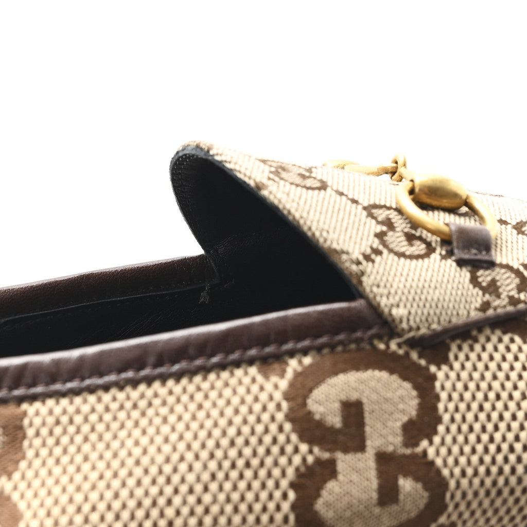 Gucci Monogram Jumbo GG Women's Horsebit Jordaan Loafers 40.5 Camel Ebony Beige