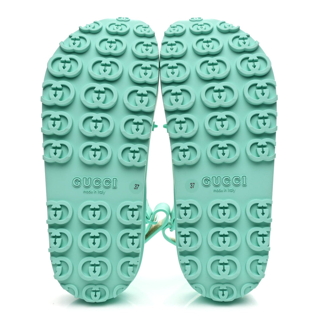 Gucci Rubber Isla Women's Sandals 37 Teal Cyan