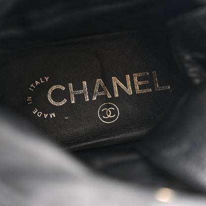 Chanel Suede Quilted Women's CC Lace Up Combat Boots 38.5 Black