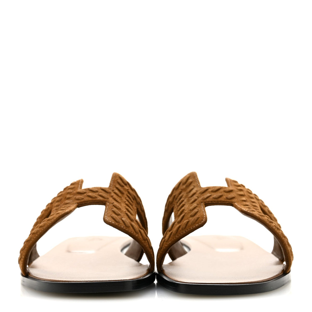 Hermes Suede Goatskin Women's Braided Oran Sandals 40 Brun Fume