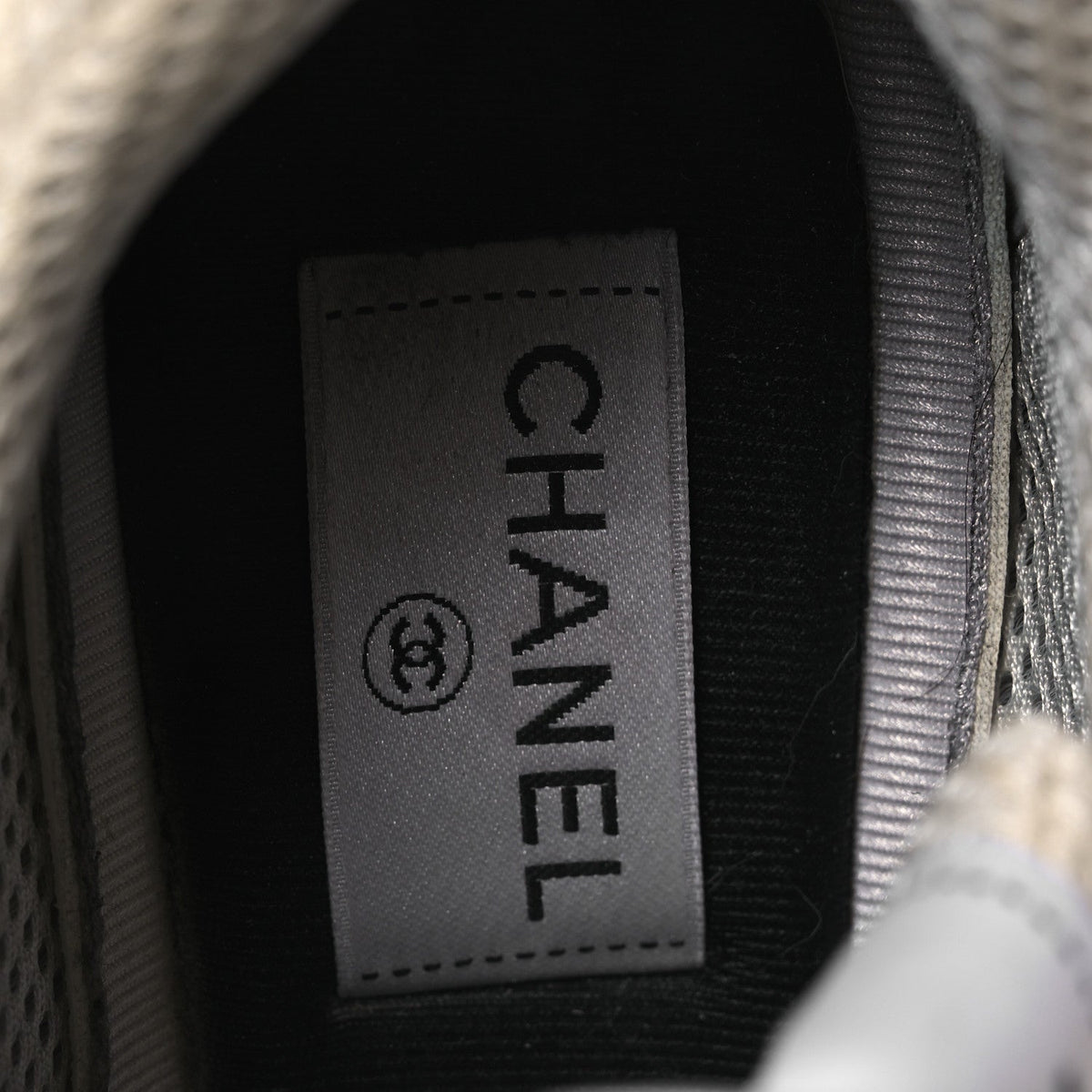Chanel Fabric Laminated Calfskin Stretch Women's CC Sneakers 38.5 White Silver