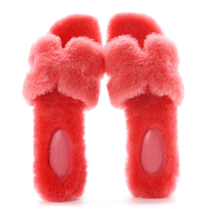 Hermès Woolskin Women's Oran Sandals 37 Rose Du Désert