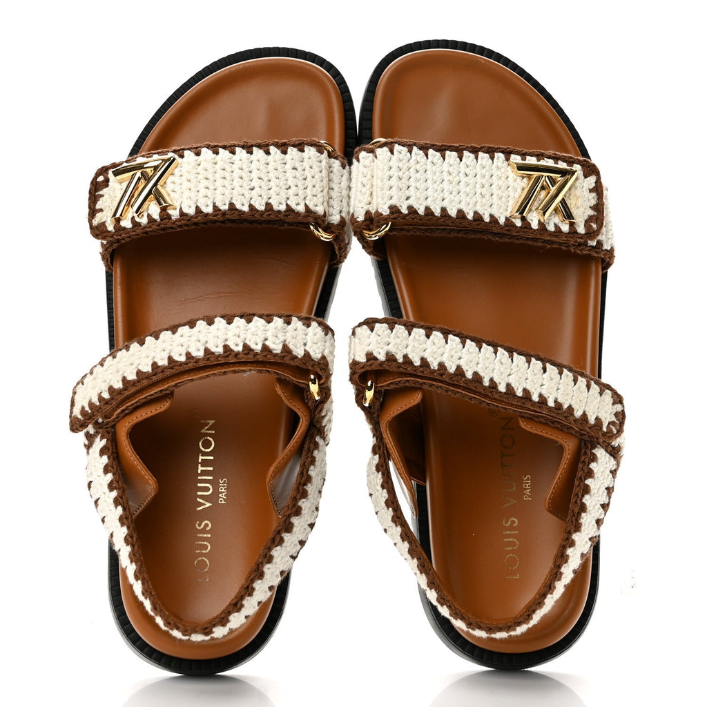 Louis Vuitton Cotton Crochet Women's LV Sunset Comfort Flat Sandals 40 Cacao Brown