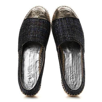 Chanel Tweed Patent Goatskin Women's CC Espadrilles 39 Black Pink Yellow