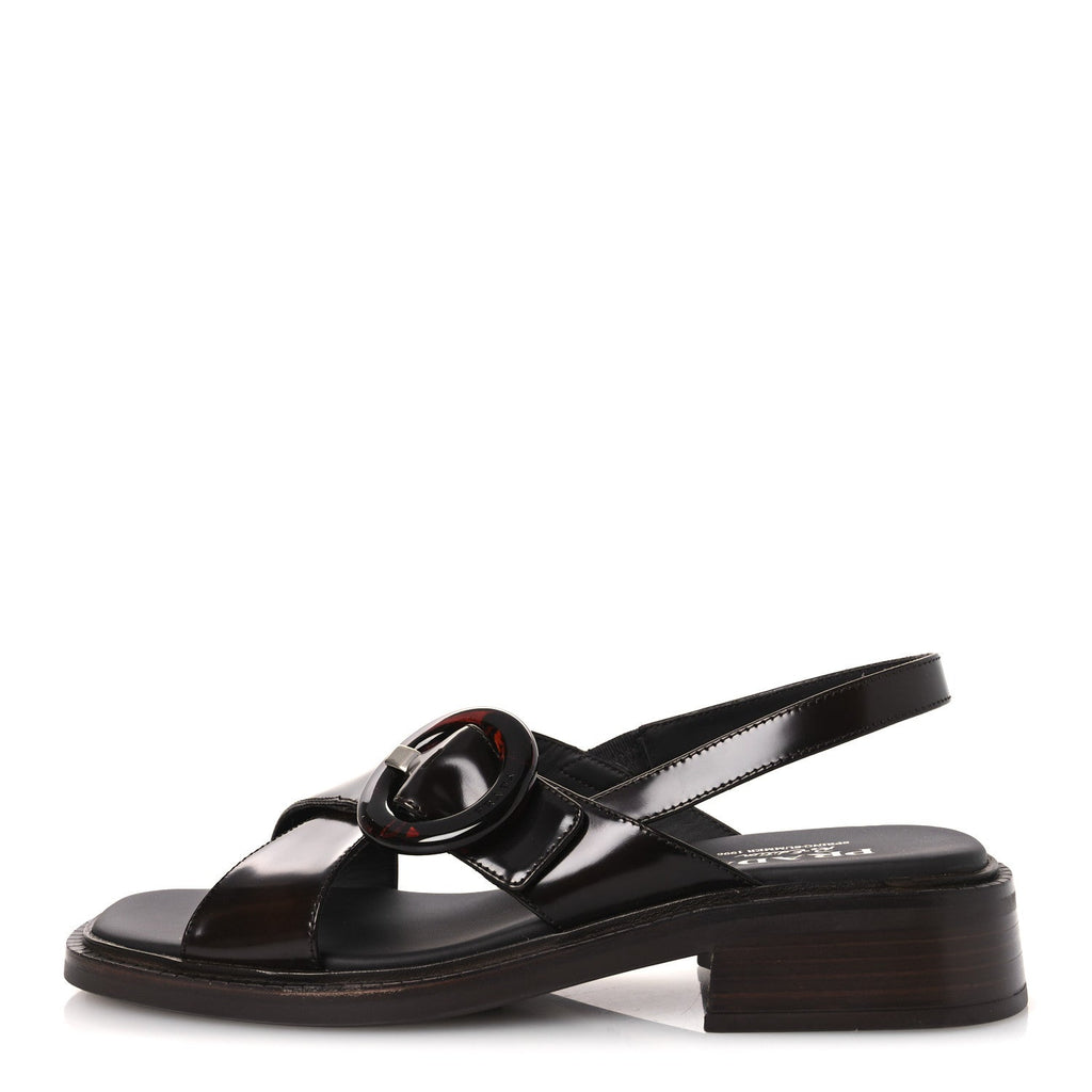 Prada Spazzolato Fume Women's Re-Edition 1996 Buckle Sandals 41 Bruciato