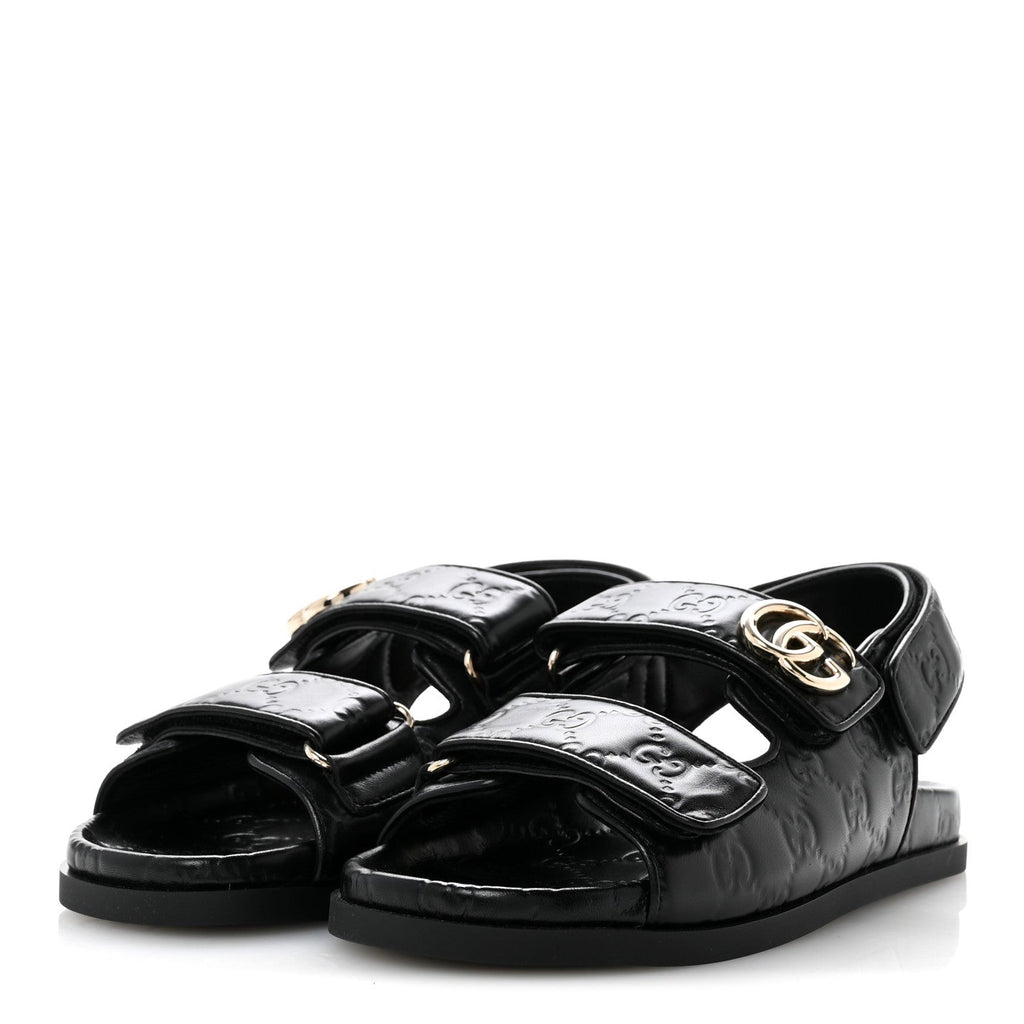 Gucci Embossed Calfskin Women's Guccissima GG Sandals 36.5 Black