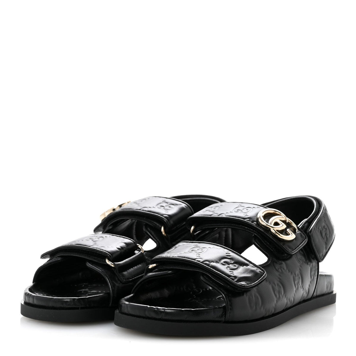 Gucci Embossed Calfskin Women's Guccissima GG Sandals 36.5 Black