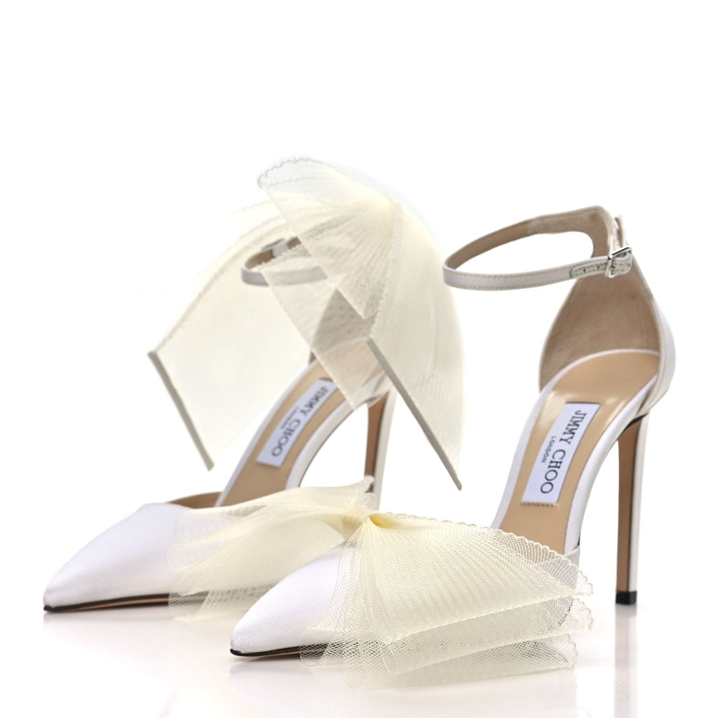 Jimmy Choo Satin Women's Averly Bow 100 Pumps 39.5 Latte