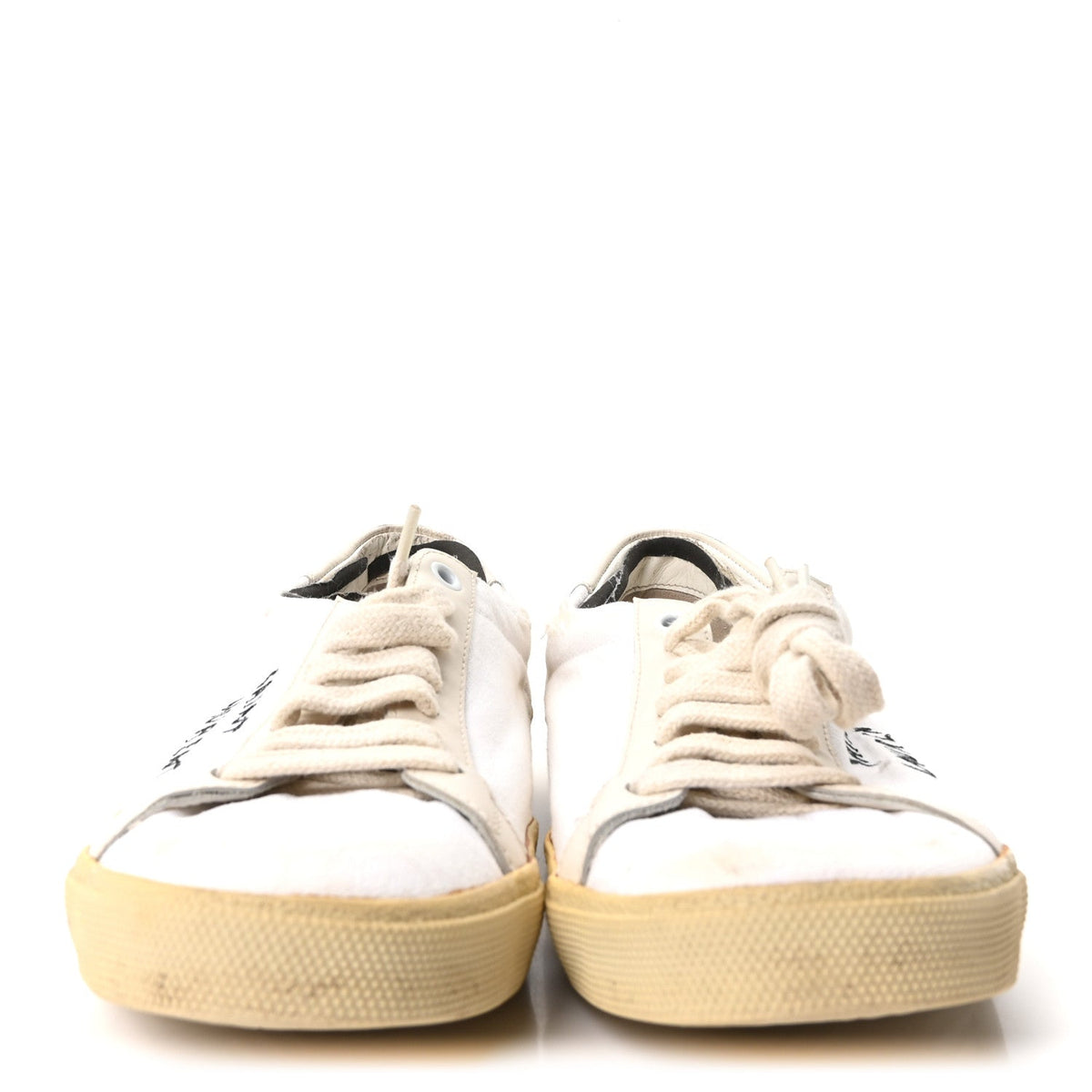 Saint Laurent Distressed Canvas Court Classic Sneakers 39 Panna