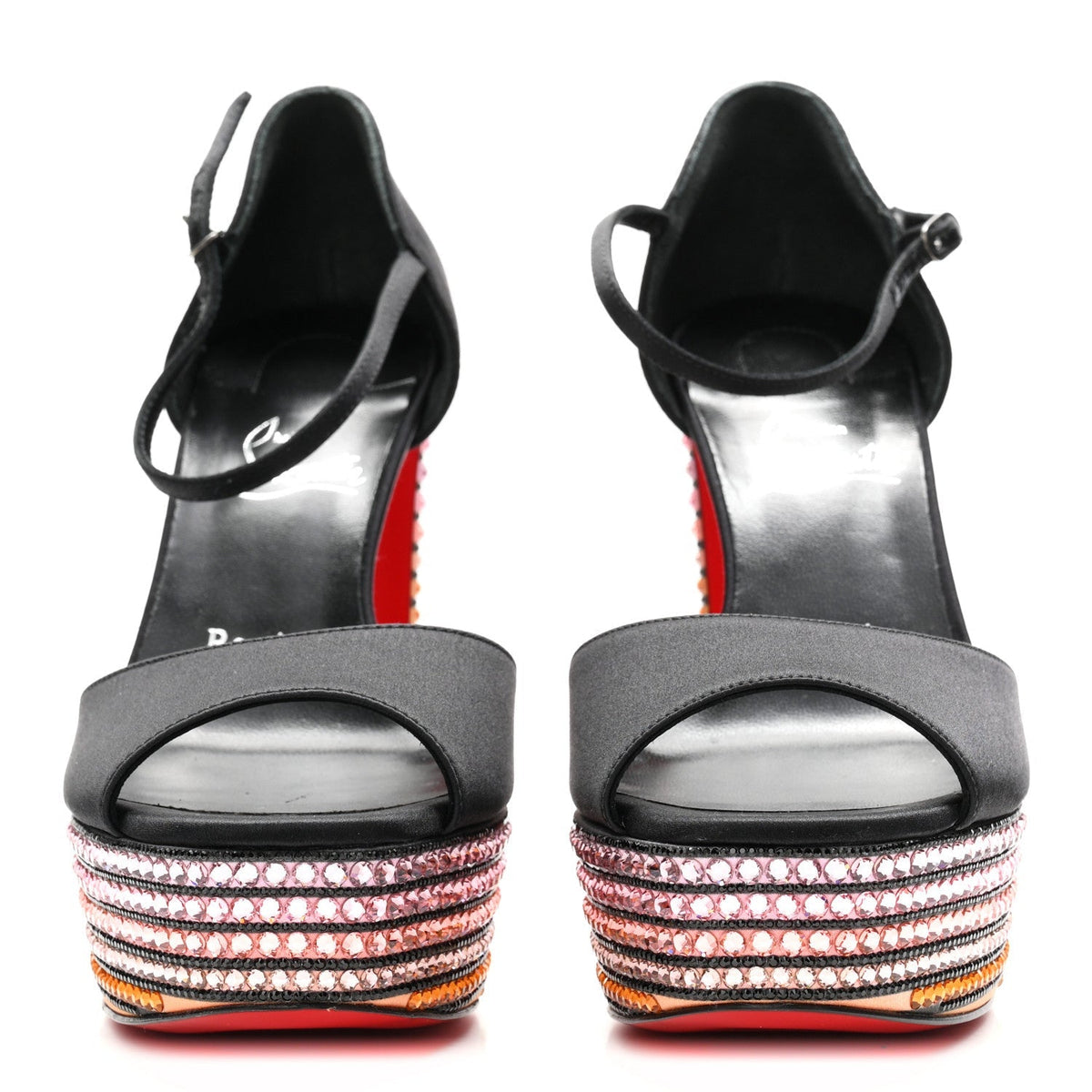 Christian Louboutin Satin Strass Women's Sandaloo Aftersun 130 Sandals 38 Black Multicolor