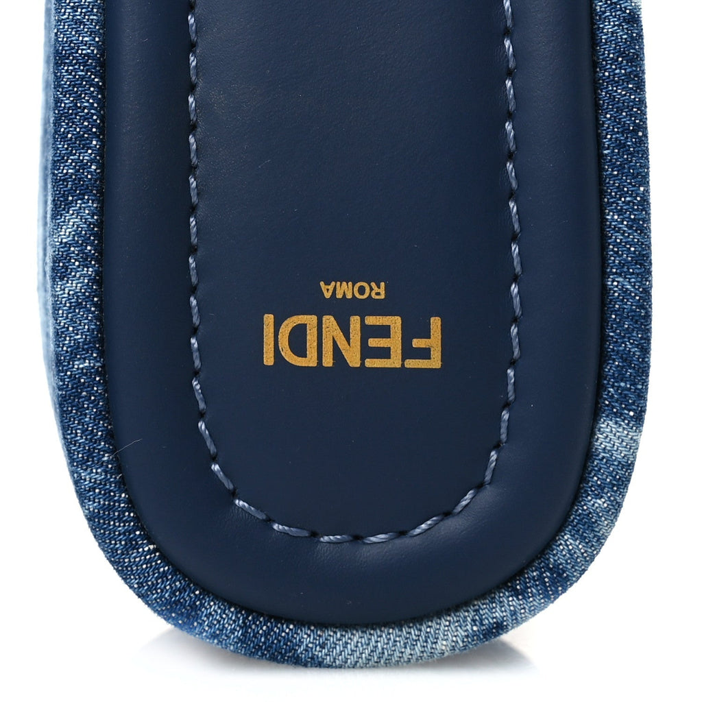 Fendi Denim Women's Sea Garden Logo Sunshine Flatform Slide Sandals 37 Blue