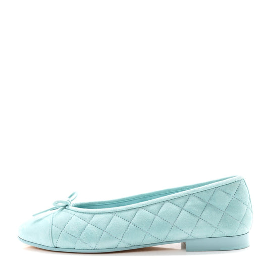 Chanel Suede Calfskin Quilted Cap Toe CC Women's Ballerina Flats