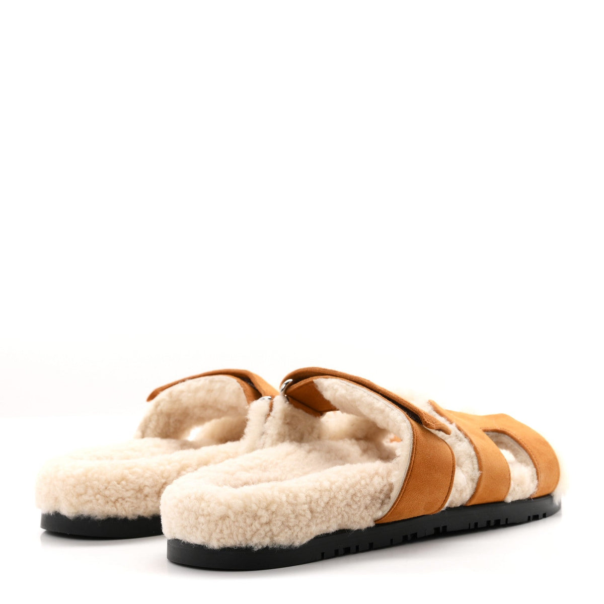 Hermes Suede Goatskin Woolskin Women's Chypre Sandals Naturel Ecru