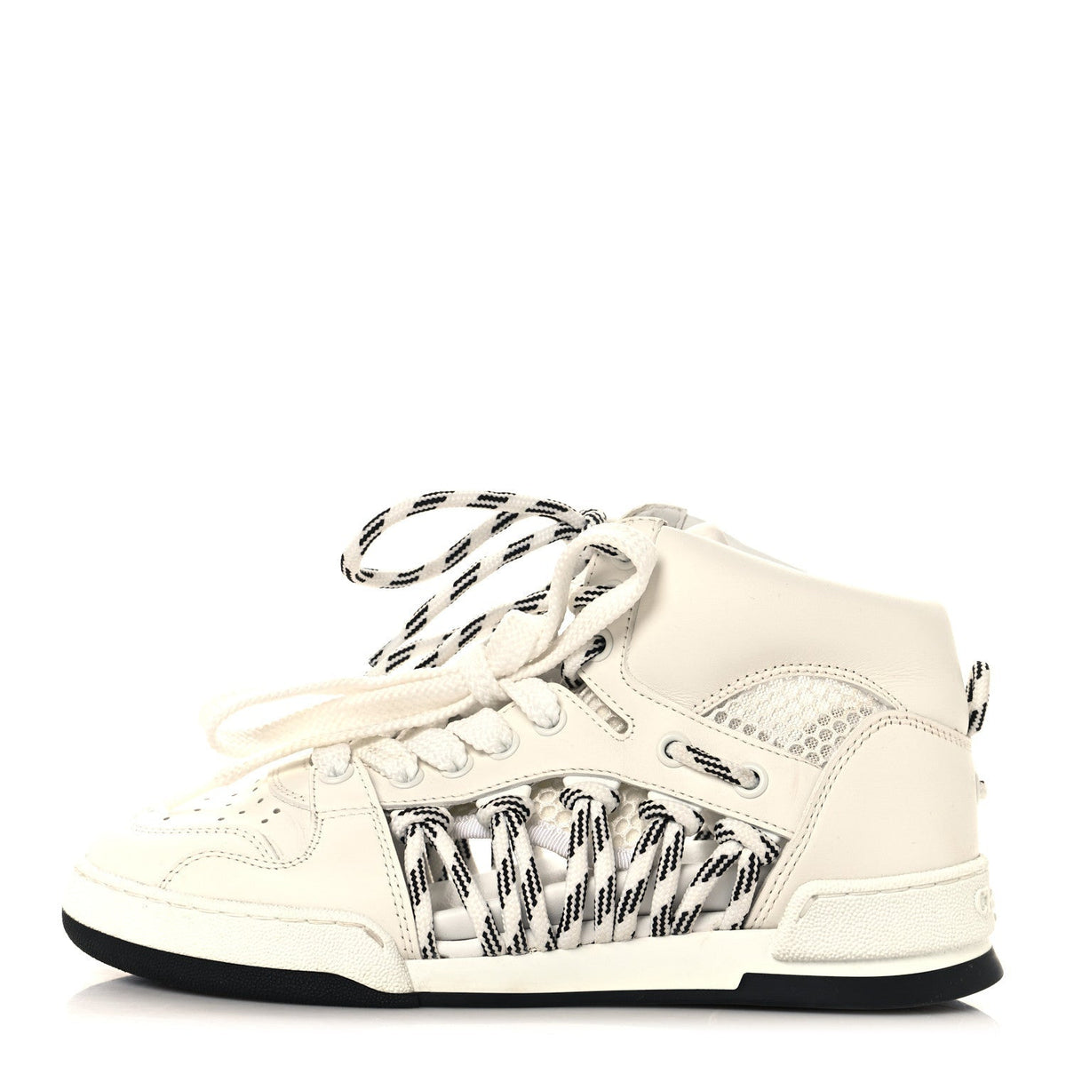 Christian Dior Calfskin Mesh Cutout Women's High Top Sneakers 35 Black White