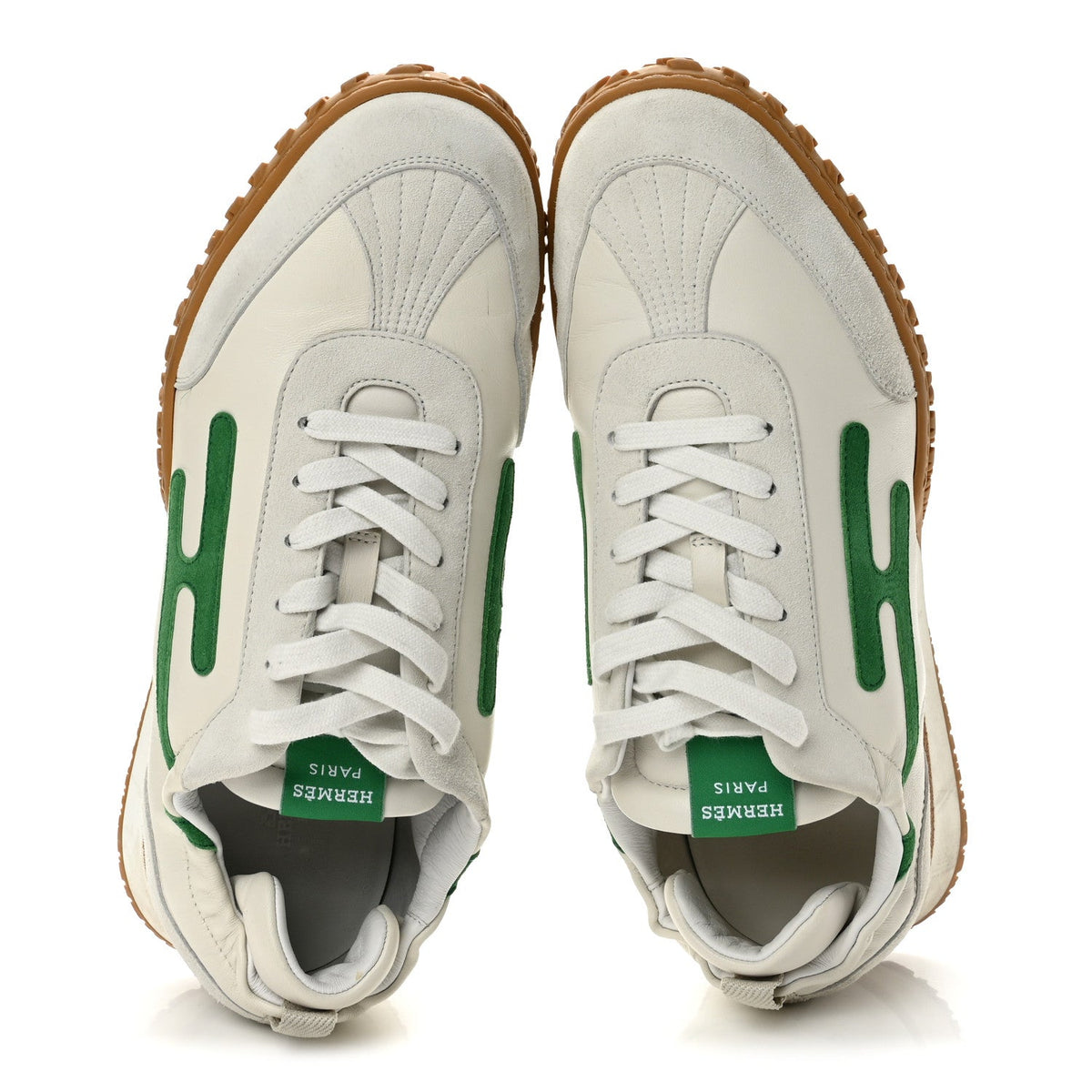 Hermes Nappa Suede Goatskin Jet Men's Sneakers White Vert Jungle