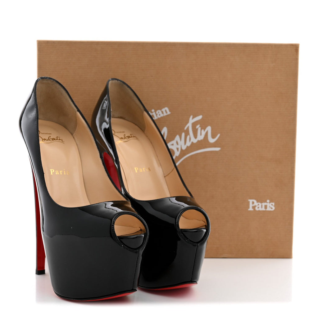 Christian Louboutin Patent Calfskin Highness 160 Women's Platform Pumps 38 Black