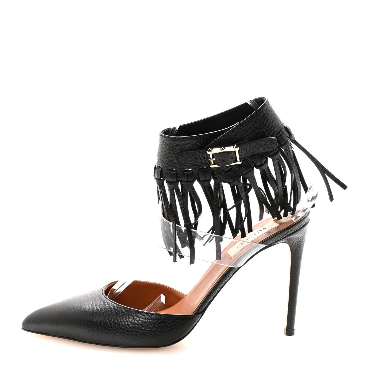 Valentino Garavani Calfskin Women's C Rockee Fringe Pumps 38.5 Black