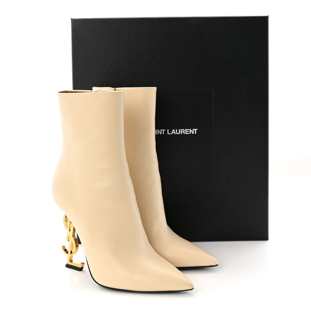 Saint Laurent Calfskin Women's Opyum 110 Ankle Boots 37.5 Real Beige