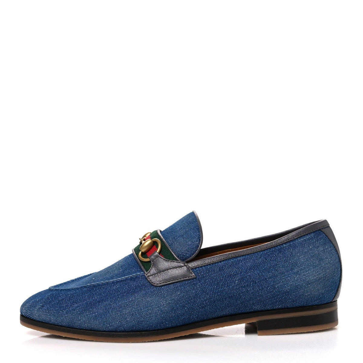Gucci Denim Web Men's Horsebit Loafers 8 Blue