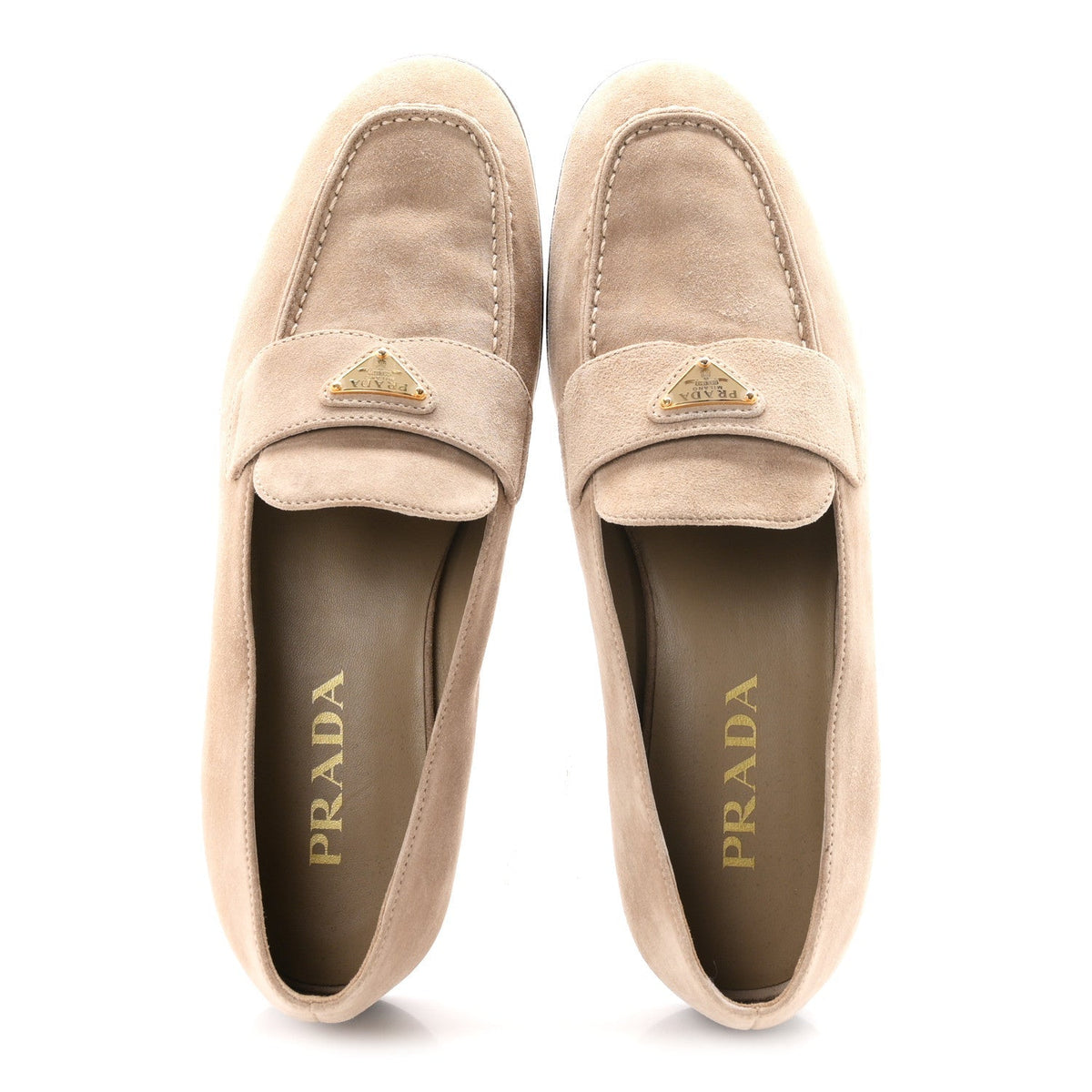 Prada Suede Calfskin Triangle Logo Women's Loafers 38.5 Corda