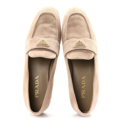Prada Suede Calfskin Triangle Logo Women's Loafers 38.5 Corda