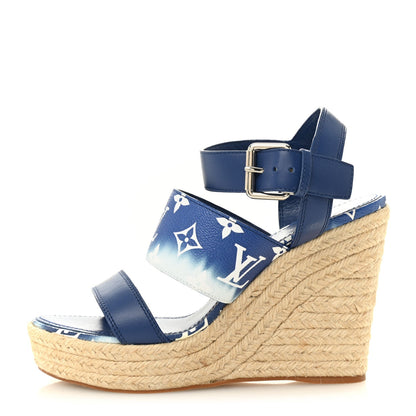 Louis Vuitton Monogram Escale Women's Starboard Wedge Sandals 40 Blue