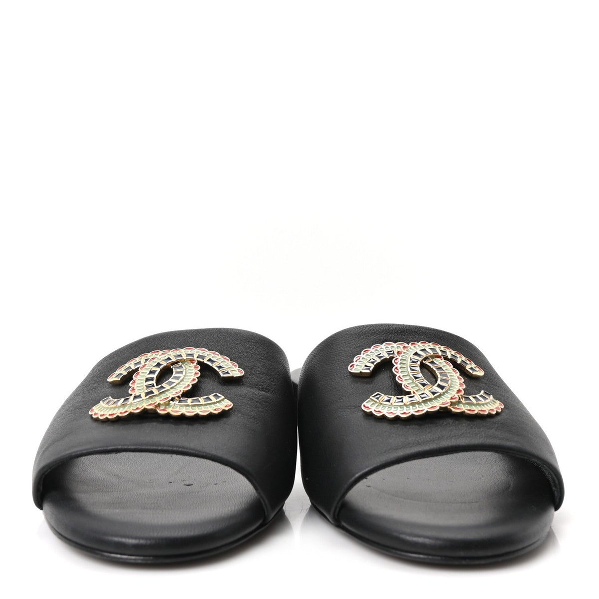 Chanel Lambskin Enamel Women's CC Mules 39.5 Black