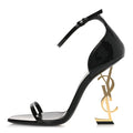 Saint Laurent Patent Calfskin Women's Opyum 110 Sandals 40.5 Black Gold