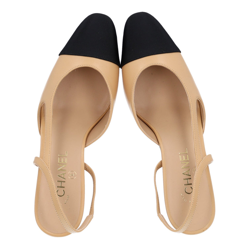Chanel Goatskin Grosgrain Cap Toe CC Slingback Women's Pumps