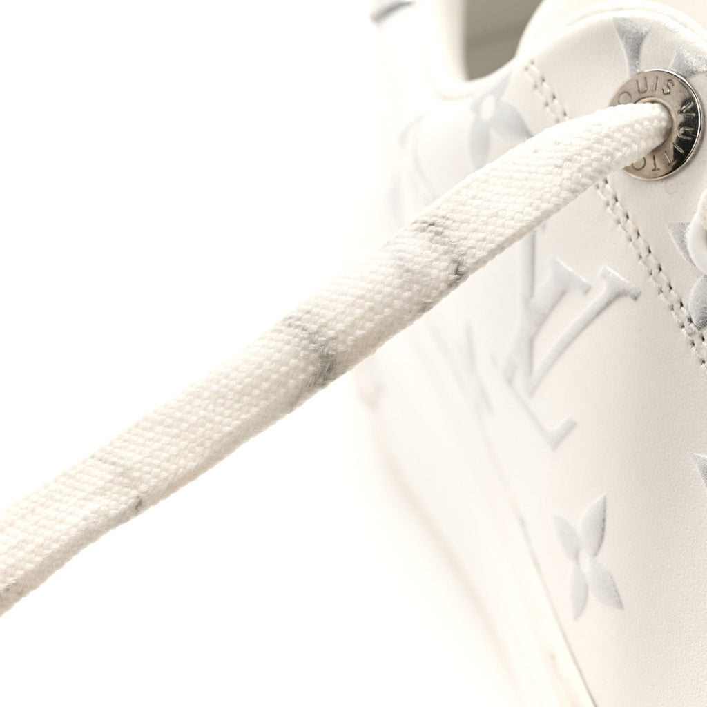 Louis Vuitton Calfskin Women's Monogram Debossed Time Out Sneakers 38 White Silver