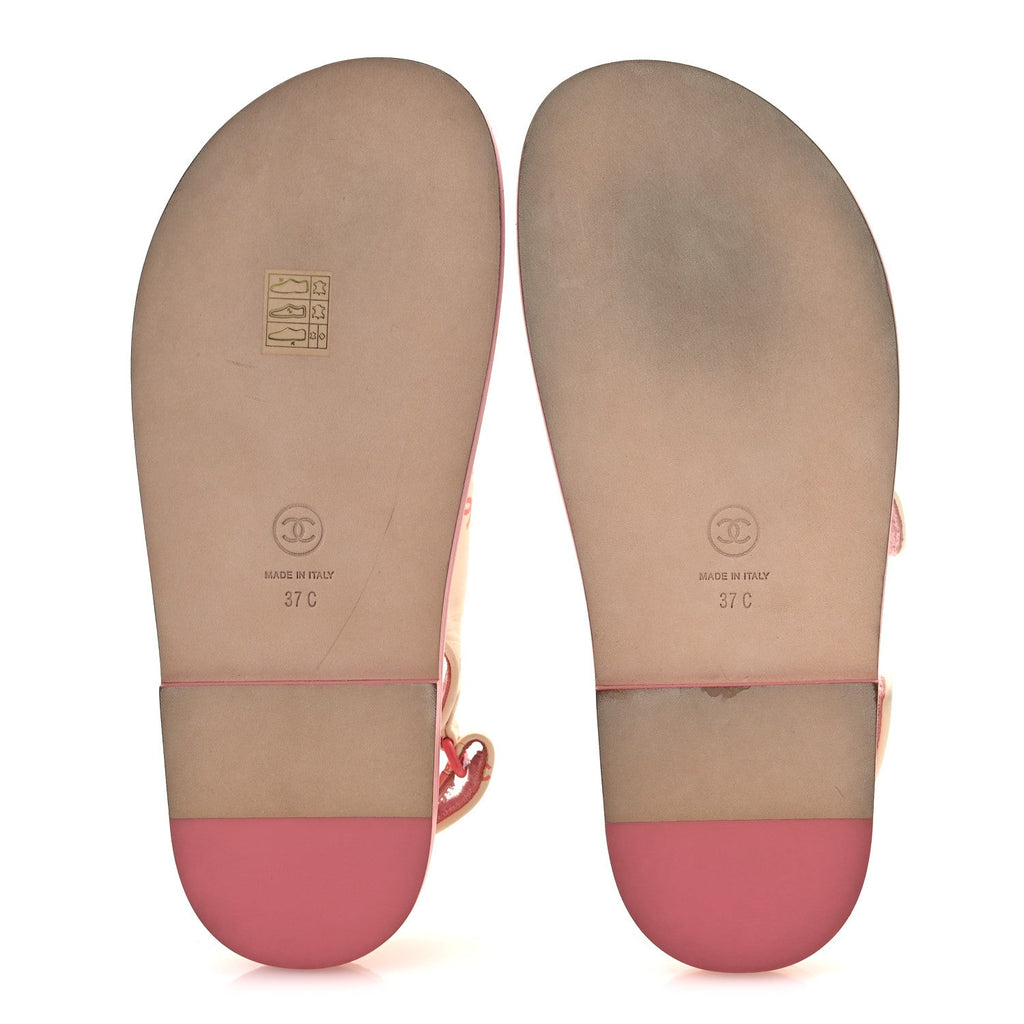 Chanel Lambskin Women's Printed CC Velcro Dad Sandals 37 White Pink