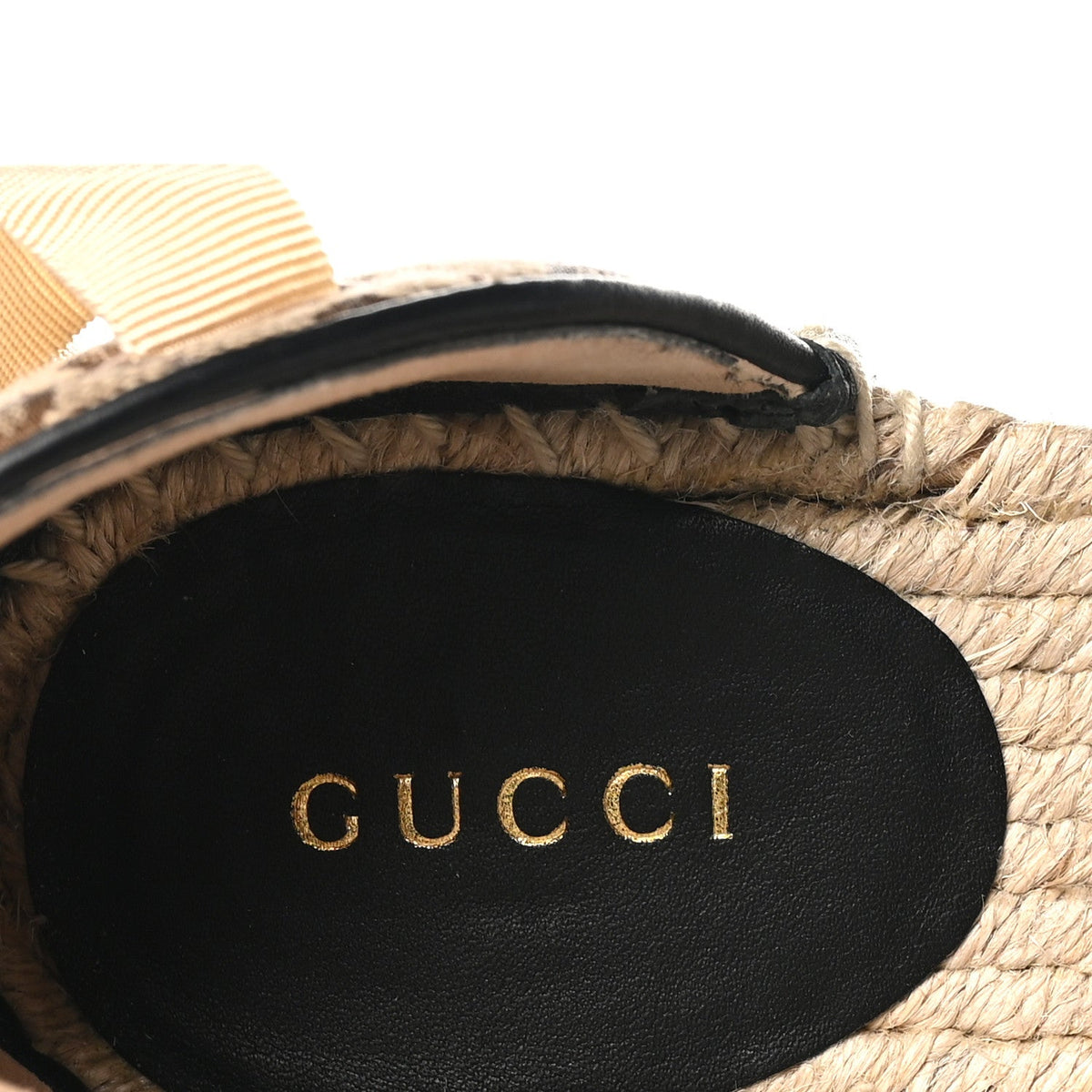 Gucci Canvas Women's GG Marmont Platform Espadrille Wedges 37.5 Beige Black
