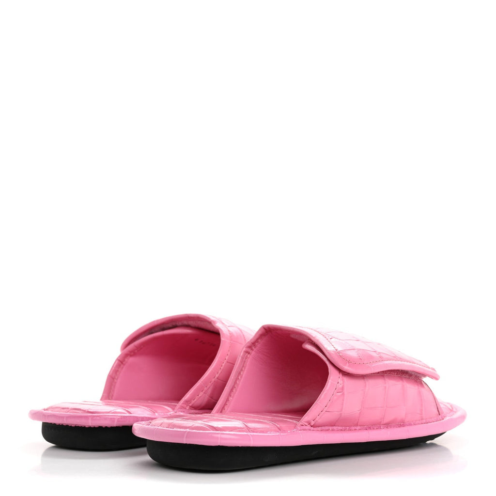 Balenciaga Crocodile Embossed Calfskin Logo Women's Slides 40 Fuxia
