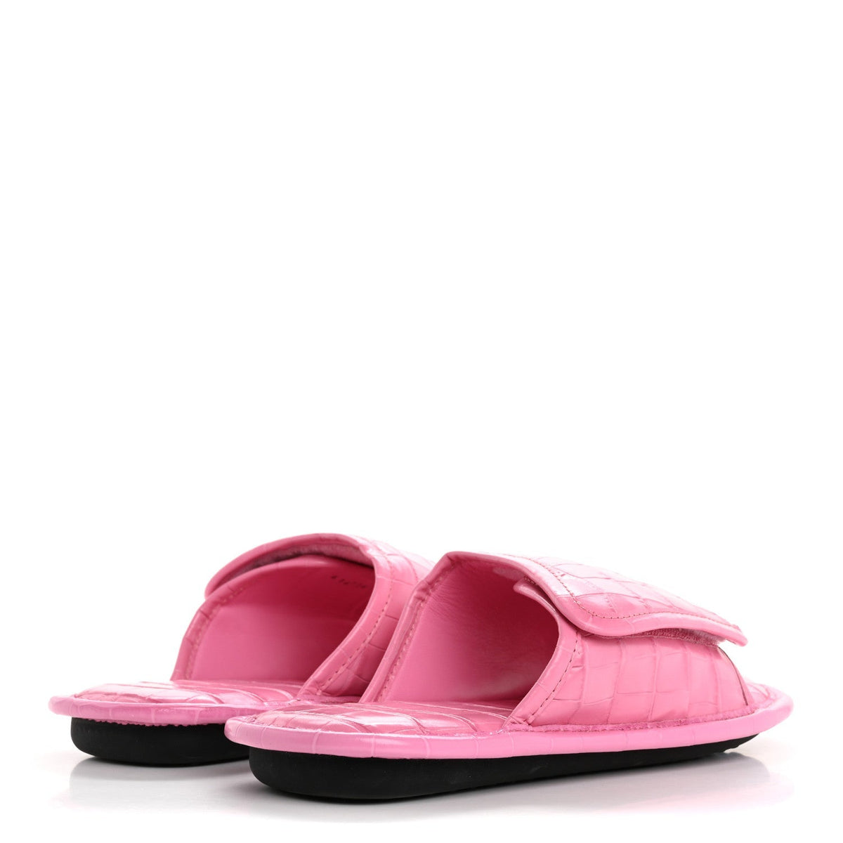 Balenciaga Crocodile Embossed Calfskin Logo Women's Slides 40 Fuxia