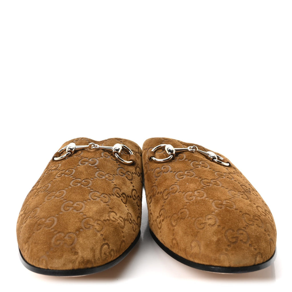 Gucci Suede Cachemire Monogram Men's Princetown Slippers 10 Pepper Brown