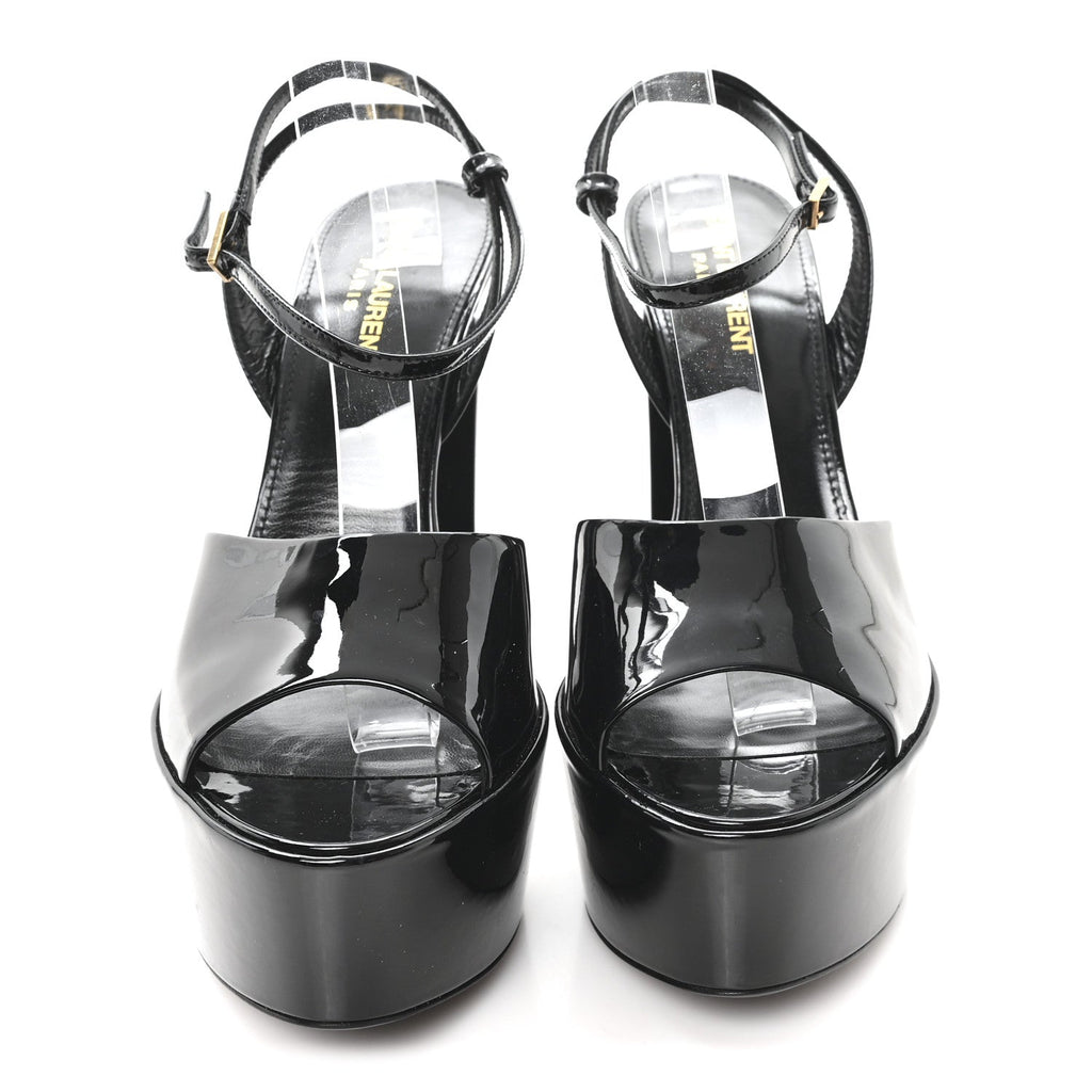 Saint Laurent Patent Leather Women's Grupy Sexy 95 Tanouk Platform Sandals 39 Black