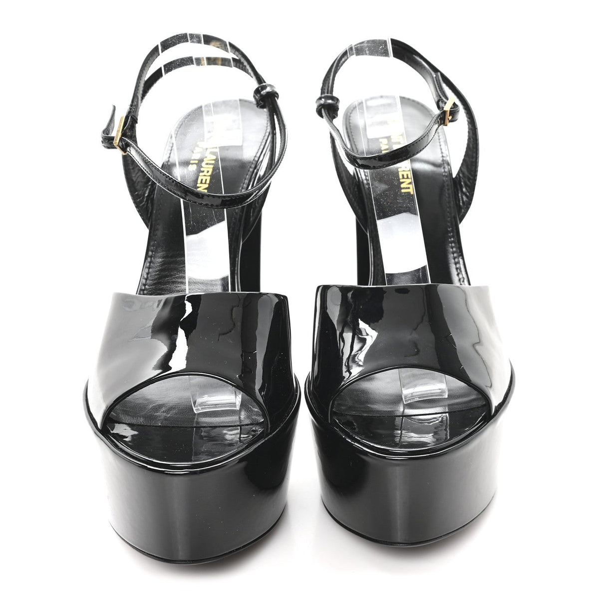 Saint Laurent Patent Leather Women's Grupy Sexy 95 Tanouk Platform Sandals 39 Black