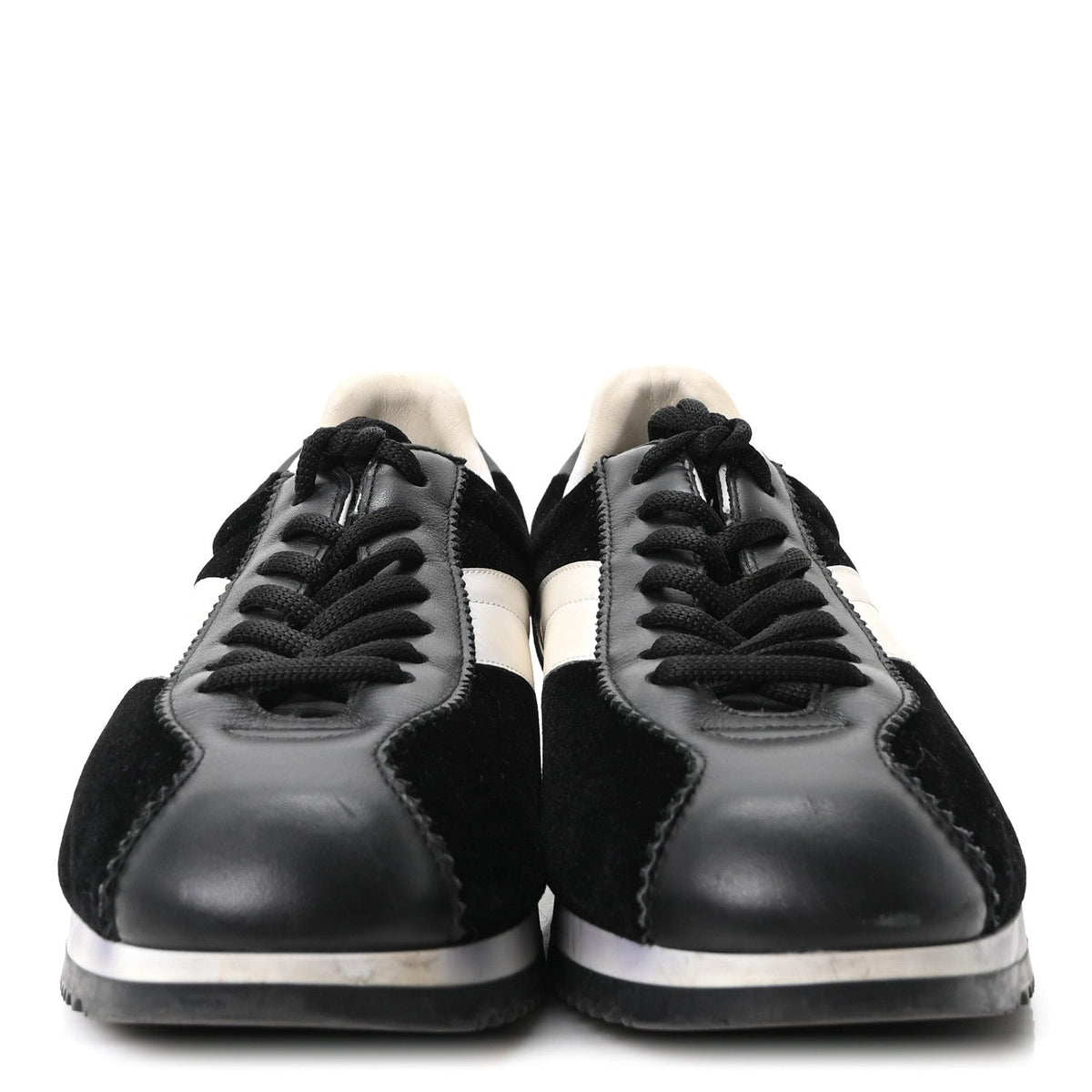 Christian Dior Velvet Calfskin Women's Diorun Sneakers 37.5 Black Off White